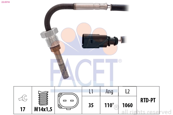 Sensor, exhaust gas temperature Made in Italy - OE Equivalent 22.0316