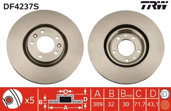 Brake Disc TRW SINGLE DF4237S