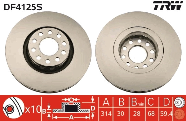 Brake Disc TRW SINGLE DF4125S