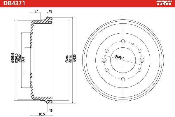 TRW DB4371 Brake Drum