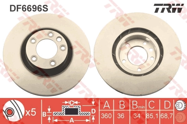 Brake Disc TRW SINGLE DF6696S