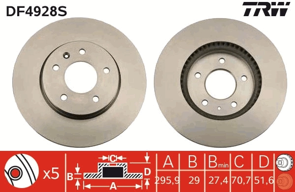 Brake Disc TRW SINGLE DF4928S
