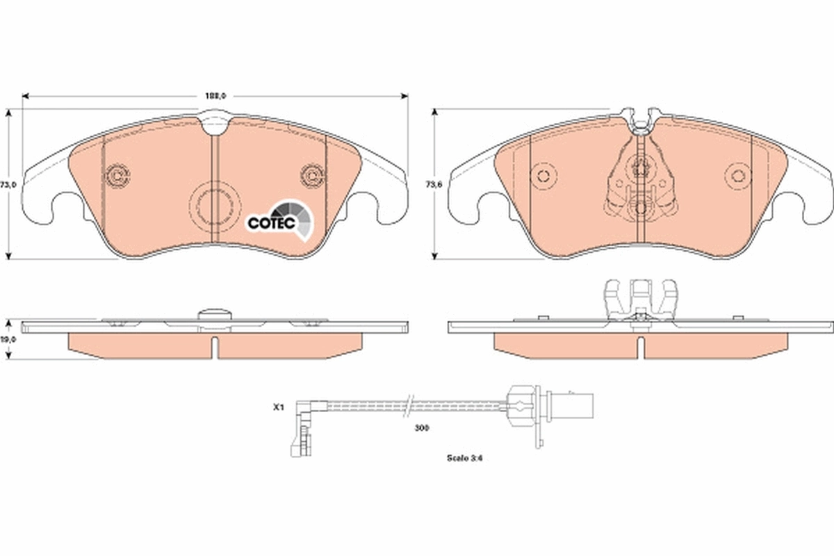 Brake Pad Set, disc brake COTEC GDB1908