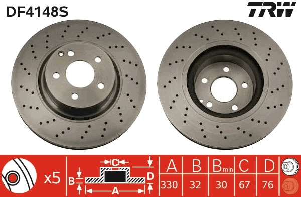 Brake Disc TRW SINGLE DF4148S