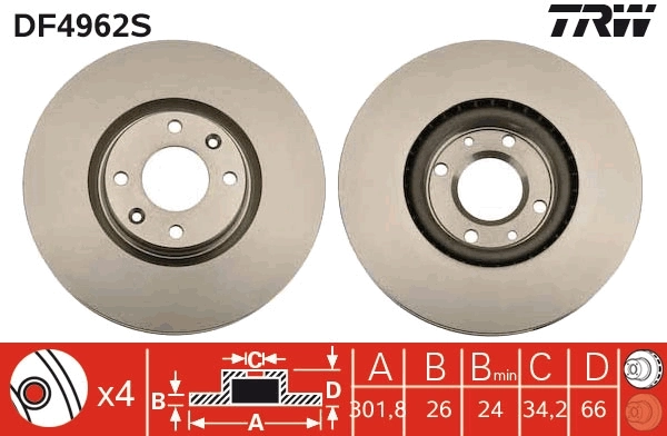 Brake Disc TRW SINGLE DF4962S