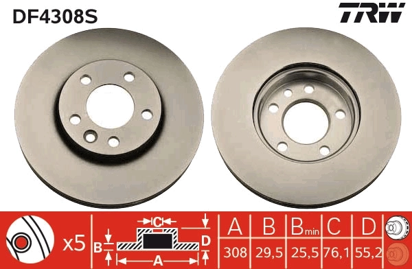 Brake Disc TRW SINGLE DF4308S