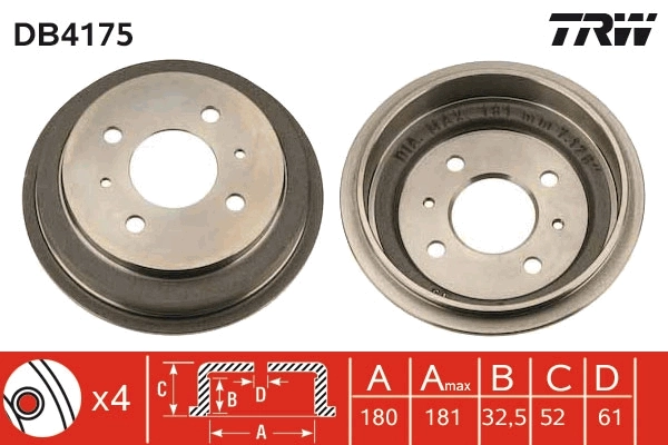 TRW DB4175 Brake Drum