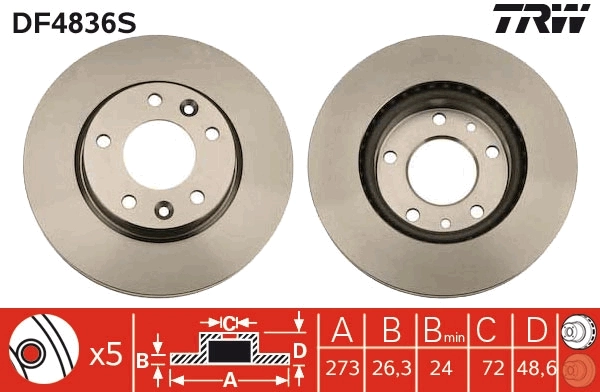 Brake Disc TRW SINGLE DF4836S