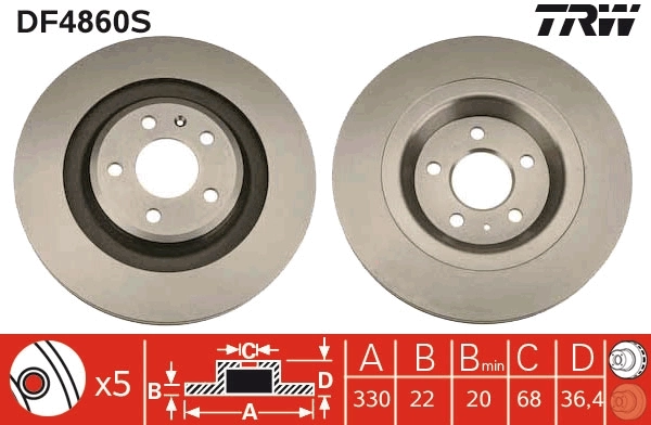 Brake Disc TRW SINGLE DF4860S