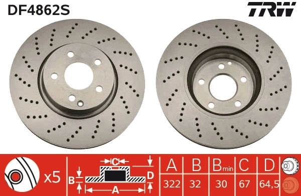 Brake Disc TRW SINGLE DF4862S