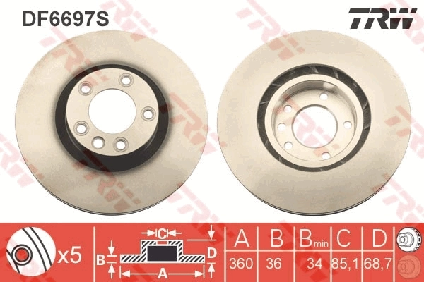 Brake Disc TRW SINGLE DF6697S