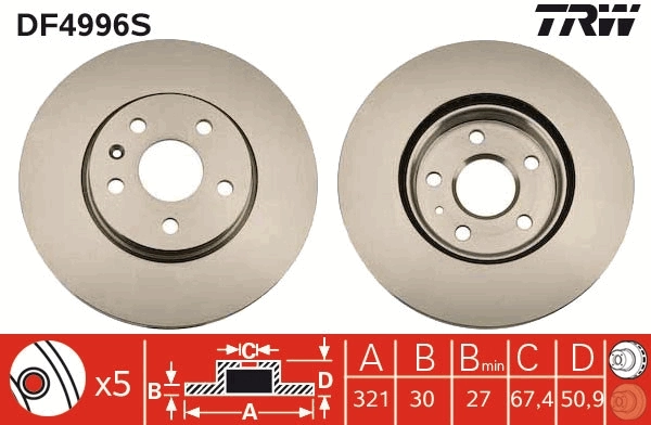 Brake Disc TRW SINGLE DF4996S