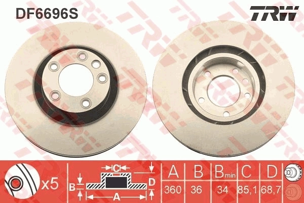 Brake Disc TRW SINGLE DF6696S
