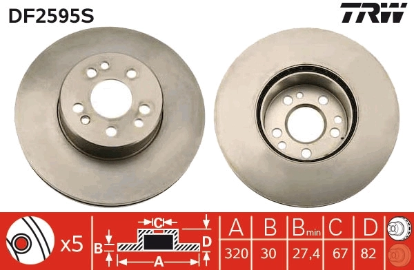 Brake Disc TRW SINGLE DF2595S