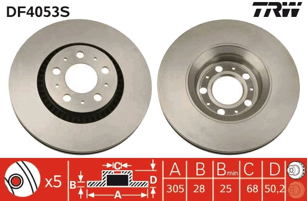 Brake Disc TRW SINGLE DF4053S
