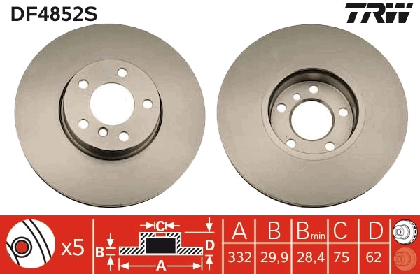 Brake Disc TRW SINGLE DF4852S
