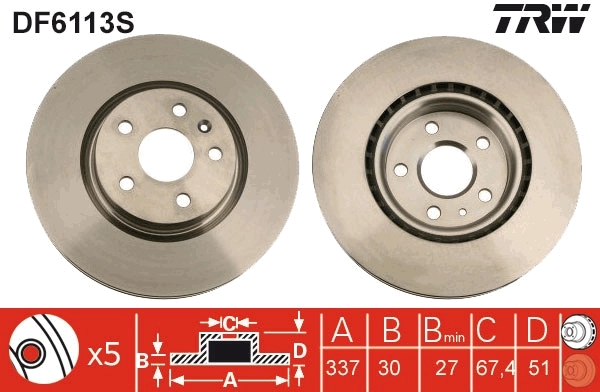 Brake Disc TRW SINGLE DF6113S
