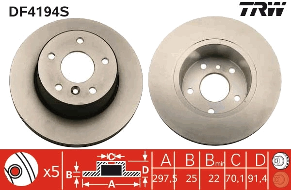 Brake Disc TRW SINGLE DF4194S