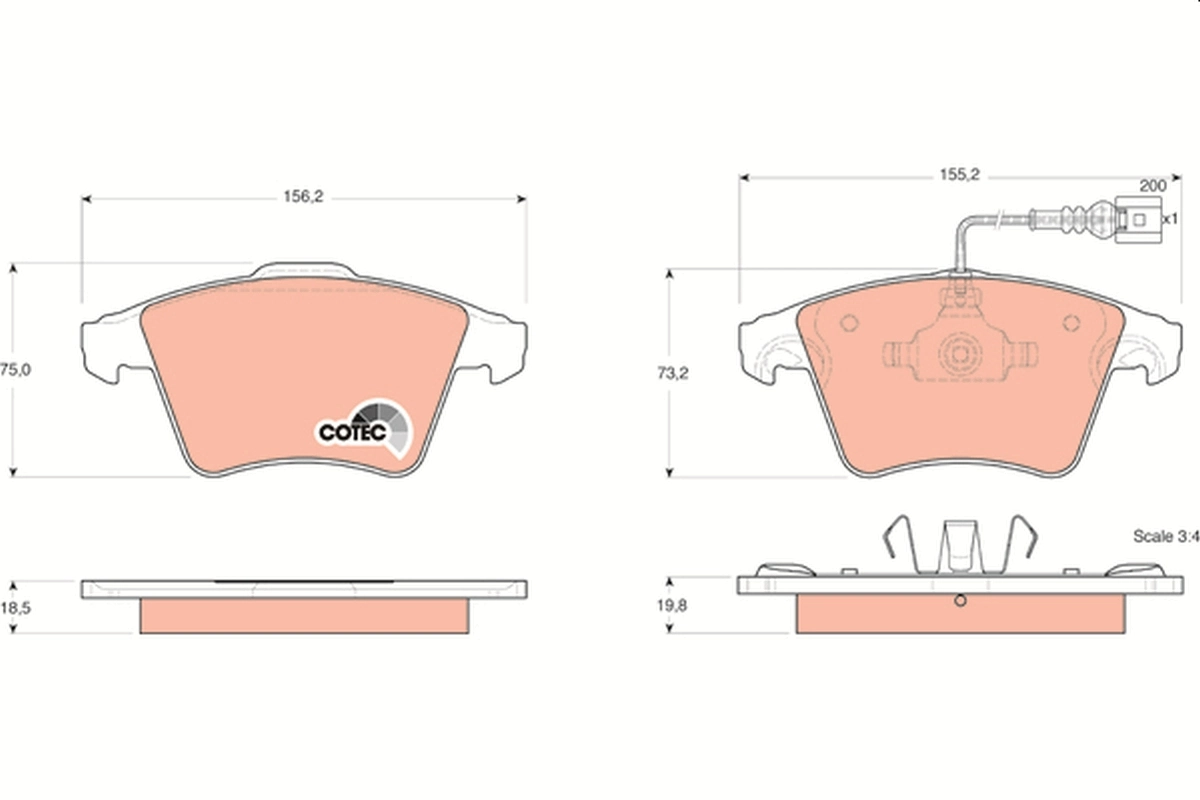 Brake Pad Set, disc brake COTEC GDB1555
