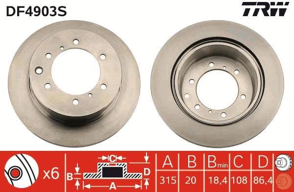 Brake Disc TRW SINGLE DF4903S