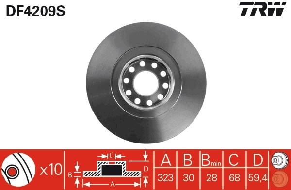 Brake Disc TRW SINGLE DF4209S