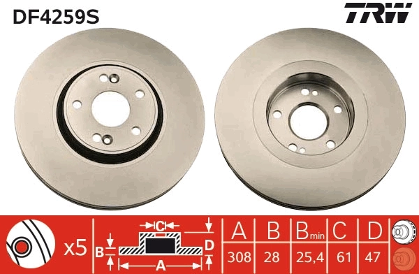 Brake Disc TRW SINGLE DF4259S