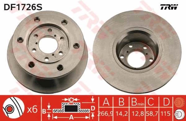 Brake Disc TRW SINGLE DF1726S
