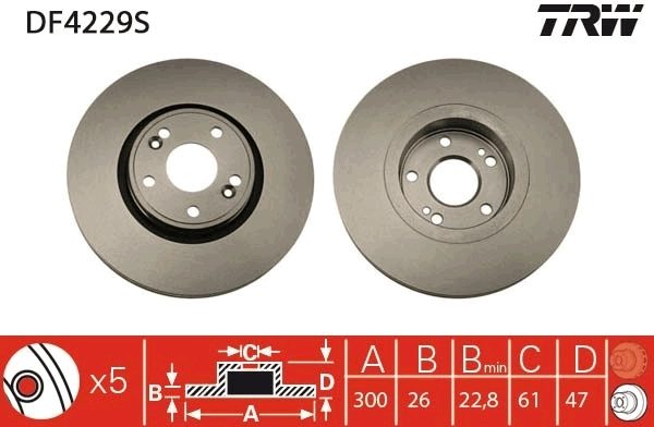 Brake Disc TRW SINGLE DF4229S