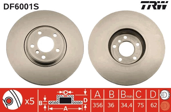 Brake Disc TRW SINGLE DF6001S