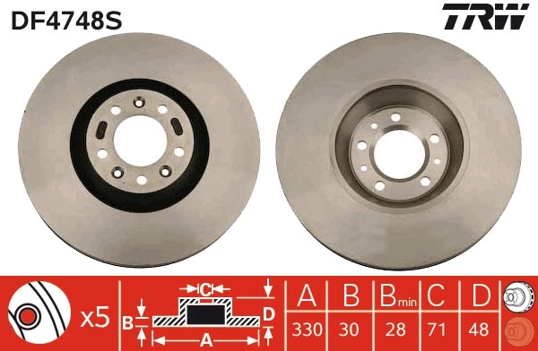 Brake Disc TRW SINGLE DF4748S