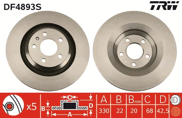 Brake Disc TRW SINGLE DF4893S
