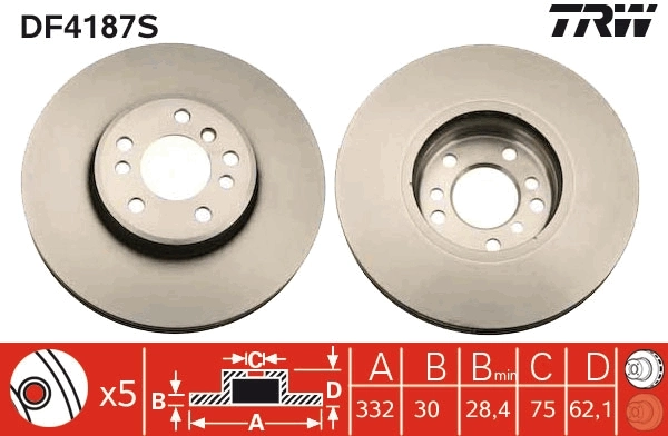 Brake Disc TRW SINGLE DF4187S