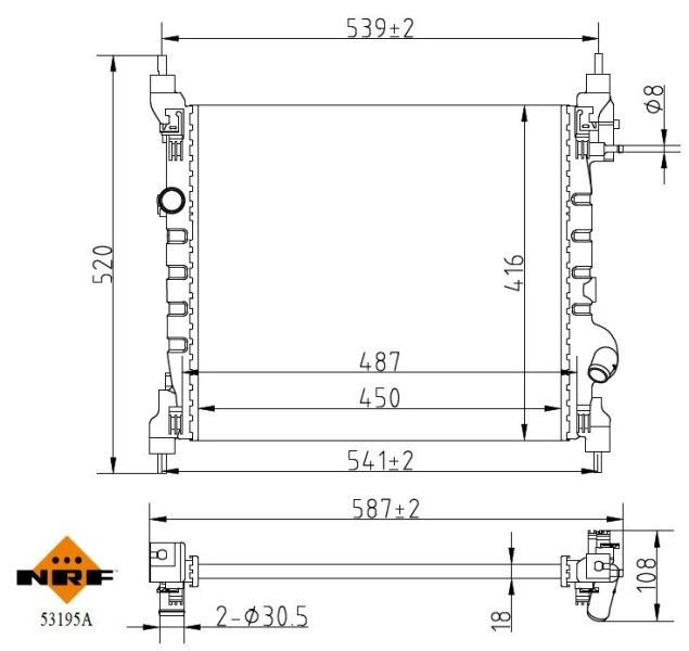 Radiator, engine cooling Economy Class 53195A