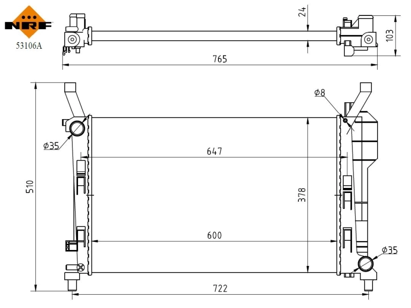 Radiator, engine cooling Economy Class 53106A