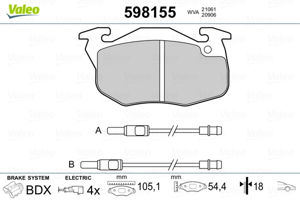 VALEO 598155 Brake Pad Set, disc brake