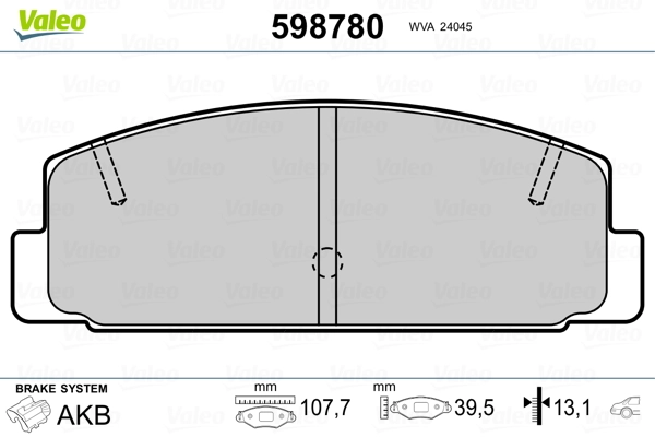 VALEO 598780 Brake Pad Set, disc brake