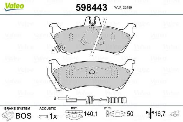 VALEO 598443 Brake Pad Set, disc brake