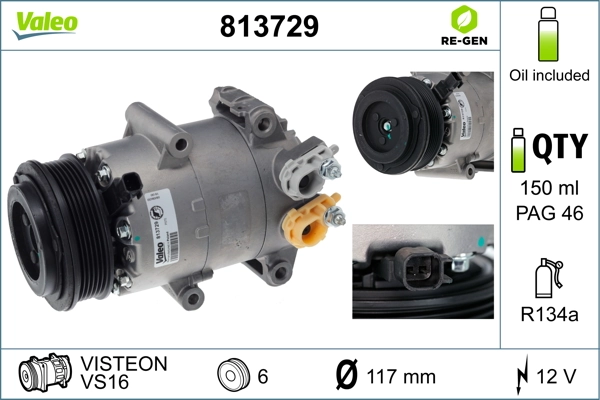 Compresseur, climatisation VALEO RE-GEN - ECHANGE STANDARD 813729