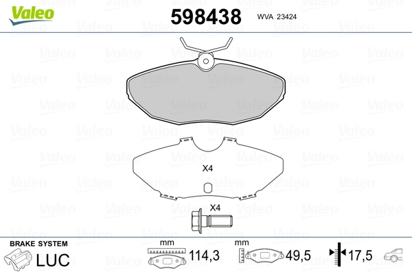 VALEO 598438 Brake Pad Set, disc brake