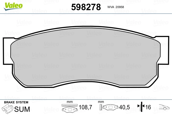 VALEO 598278 Brake Pad Set, disc brake
