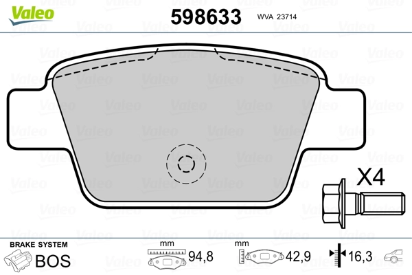 VALEO 598633 Brake Pad Set, disc brake