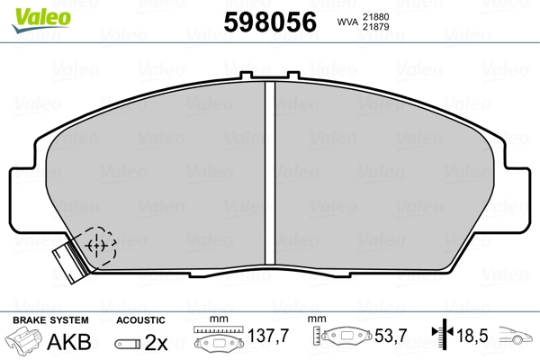 VALEO 598056 Brake Pad Set, disc brake