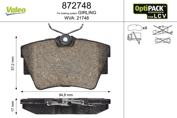 Brake Pad Set, disc brake OPTIPACK for LCV 872748