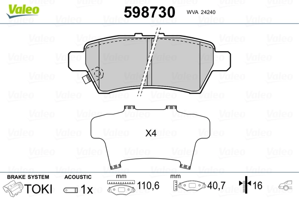VALEO 598730 Brake Pad Set, disc brake