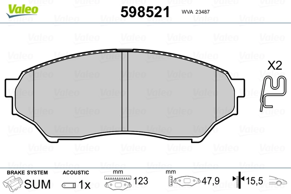 VALEO 598521 Brake Pad Set, disc brake
