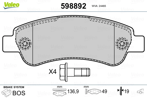 VALEO 598892 Brake Pad Set, disc brake