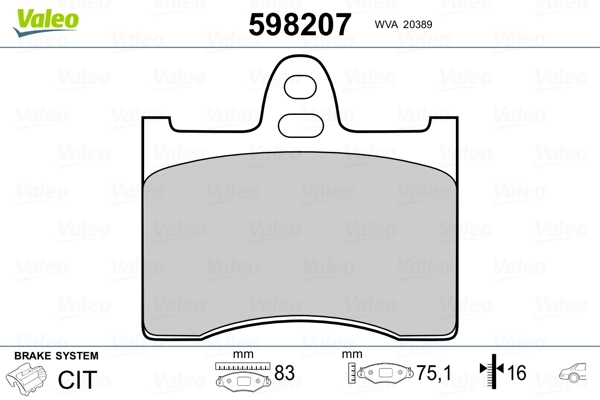 VALEO 598207 Brake Pad Set, disc brake