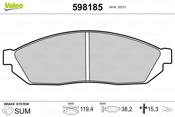 VALEO 598185 Brake Pad Set, disc brake