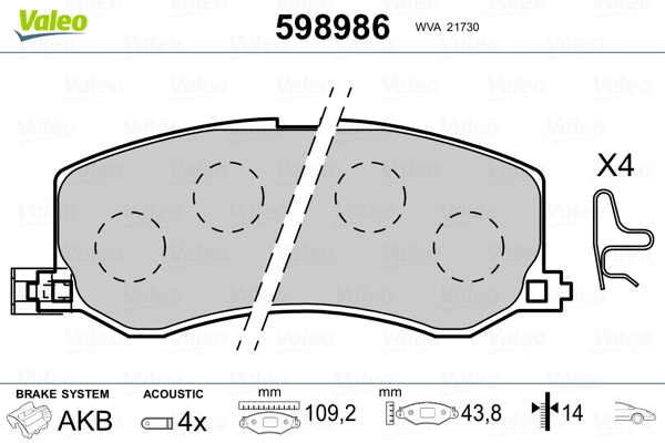 VALEO 598986 Brake Pad Set, disc brake
