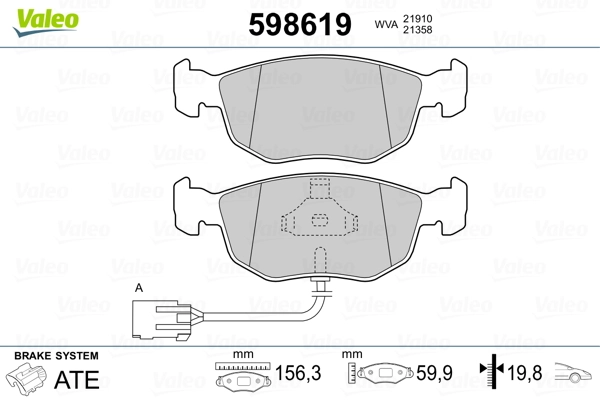 VALEO 598619 Brake Pad Set, disc brake